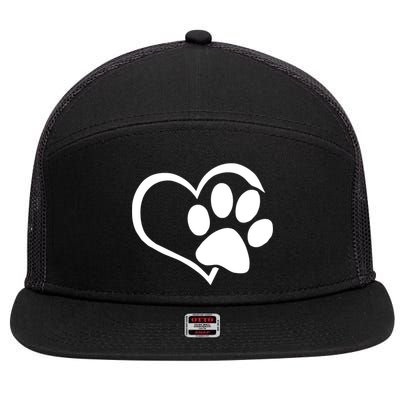 Dog Dad Mom Puppy Love Dogs Paw Print Heart 7 Panel Mesh Trucker Snapback Hat