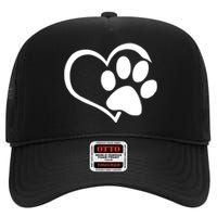 Dog Dad Mom Puppy Love Dogs Paw Print Heart High Crown Mesh Back Trucker Hat