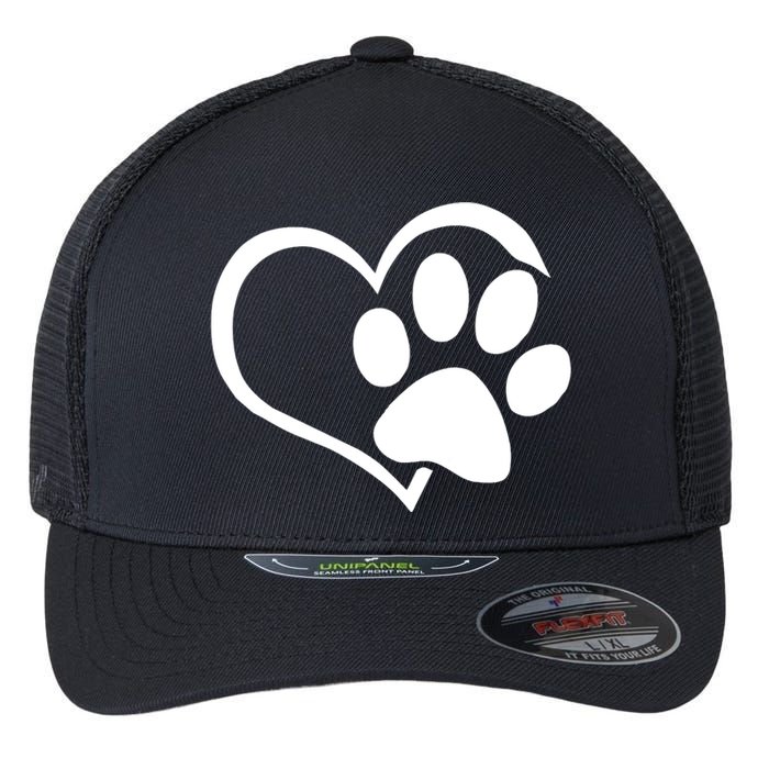 Dog Dad Mom Puppy Love Dogs Paw Print Heart Flexfit Unipanel Trucker Cap