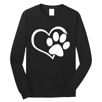 Dog Dad Mom Puppy Love Dogs Paw Print Heart Long Sleeve Shirt