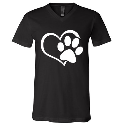 Dog Dad Mom Puppy Love Dogs Paw Print Heart V-Neck T-Shirt