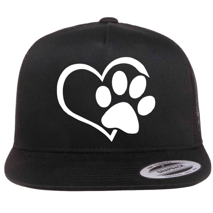 Dog Dad Mom Puppy Love Dogs Paw Print Heart Flat Bill Trucker Hat