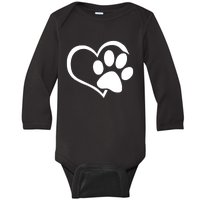 Dog Dad Mom Puppy Love Dogs Paw Print Heart Baby Long Sleeve Bodysuit