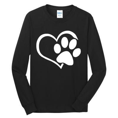 Dog Dad Mom Puppy Love Dogs Paw Print Heart Tall Long Sleeve T-Shirt