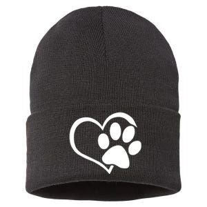 Dog Dad Mom Puppy Love Dogs Paw Print Heart Sustainable Knit Beanie