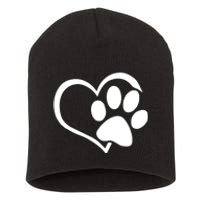 Dog Dad Mom Puppy Love Dogs Paw Print Heart Short Acrylic Beanie