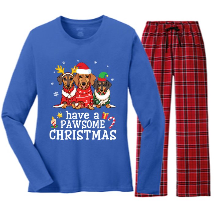 Dachshund Dogs Merry Mother Father Have A Pawsome Christmas Gift Women's Long Sleeve Flannel Pajama Set 