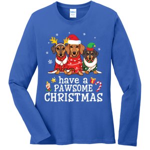 Dachshund Dogs Merry Mother Father Have A Pawsome Christmas Gift Ladies Long Sleeve Shirt