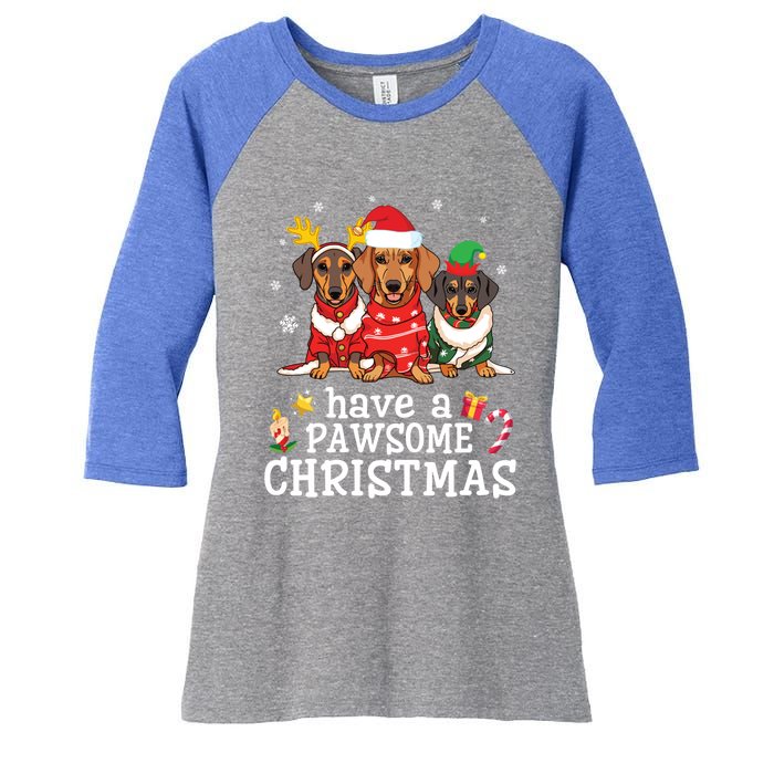 Dachshund Dogs Merry Mother Father Have A Pawsome Christmas Gift Women's Tri-Blend 3/4-Sleeve Raglan Shirt