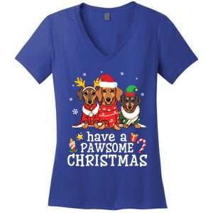 Dachshund Dogs Merry Mother Father Have A Pawsome Christmas Gift Women's V-Neck T-Shirt