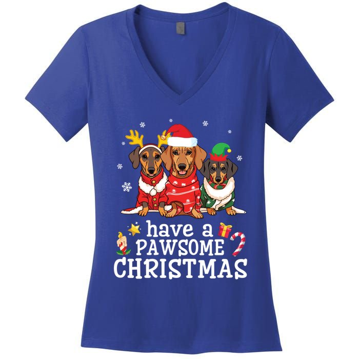 Dachshund Dogs Merry Mother Father Have A Pawsome Christmas Gift Women's V-Neck T-Shirt