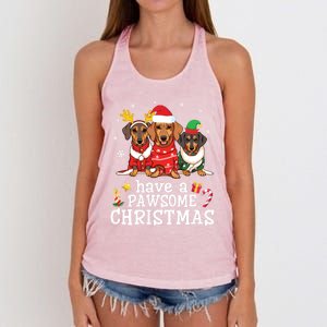 Dachshund Dogs Merry Mother Father Have A Pawsome Christmas Gift Women's Knotted Racerback Tank