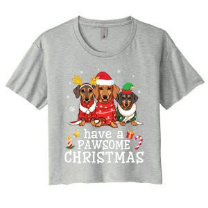 Dachshund Dogs Merry Mother Father Have A Pawsome Christmas Gift Women's Crop Top Tee