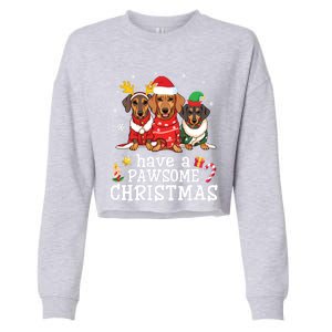 Dachshund Dogs Merry Mother Father Have A Pawsome Christmas Gift Cropped Pullover Crew