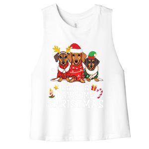 Dachshund Dogs Merry Mother Father Have A Pawsome Christmas Gift Women's Racerback Cropped Tank