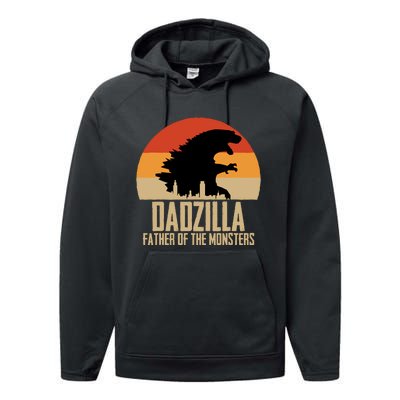 Dinosaur Dad Monsters FatherS Day Dadzilla Dino Sunset Performance Fleece Hoodie