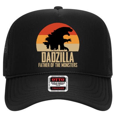 Dinosaur Dad Monsters FatherS Day Dadzilla Dino Sunset High Crown Mesh Back Trucker Hat