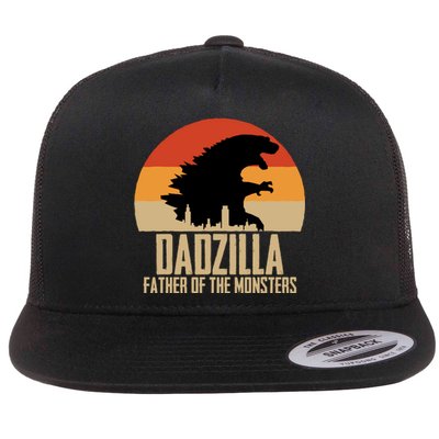 Dinosaur Dad Monsters FatherS Day Dadzilla Dino Sunset Flat Bill Trucker Hat