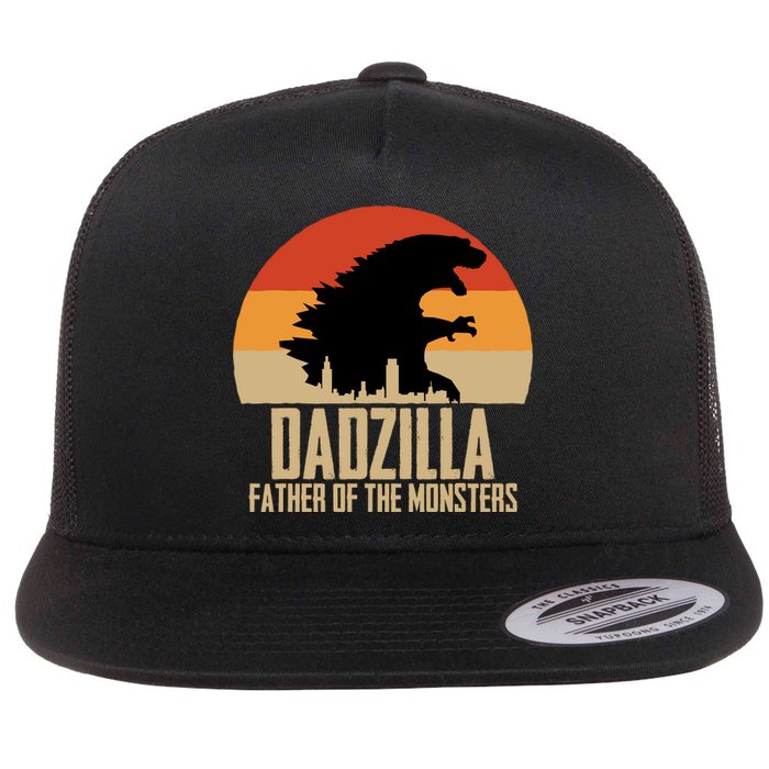 Dinosaur Dad Monsters FatherS Day Dadzilla Dino Sunset Flat Bill Trucker Hat