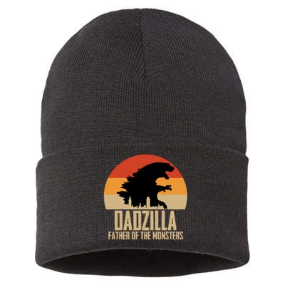 Dinosaur Dad Monsters FatherS Day Dadzilla Dino Sunset Sustainable Knit Beanie