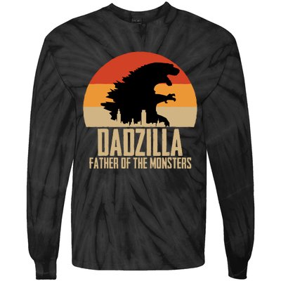 Dinosaur Dad Monsters FatherS Day Dadzilla Dino Sunset Tie-Dye Long Sleeve Shirt