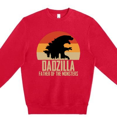 Dinosaur Dad Monsters FatherS Day Dadzilla Dino Sunset Premium Crewneck Sweatshirt