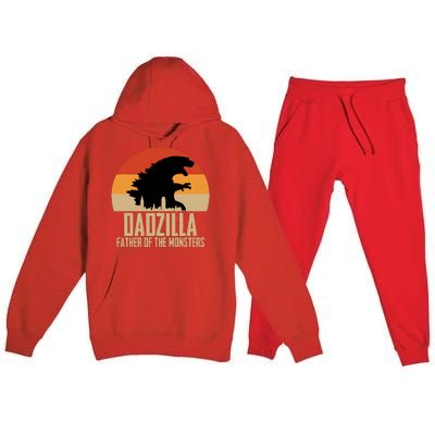 Dinosaur Dad Monsters FatherS Day Dadzilla Dino Sunset Premium Hooded Sweatsuit Set