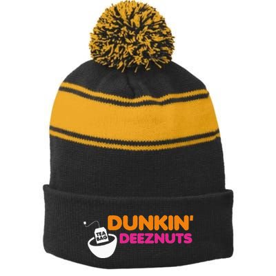 Dunkin Deez Nuts Funny Dunkin Deeznuts Tea Bag Stripe Pom Pom Beanie
