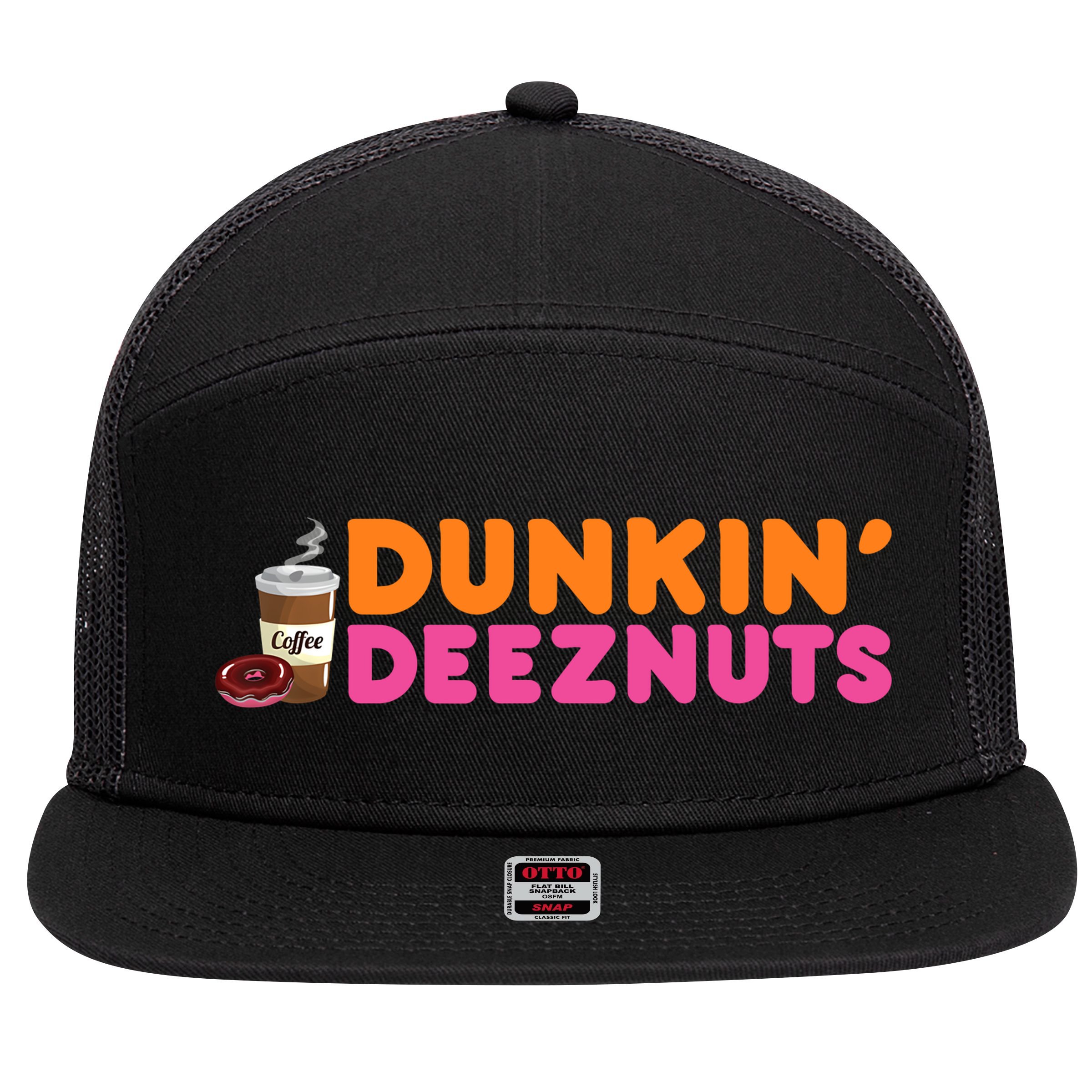 Dunkin Deez Nuts Funny Dunkin Deeznuts Coffee Lover 7 Panel Mesh Trucker Snapback Hat