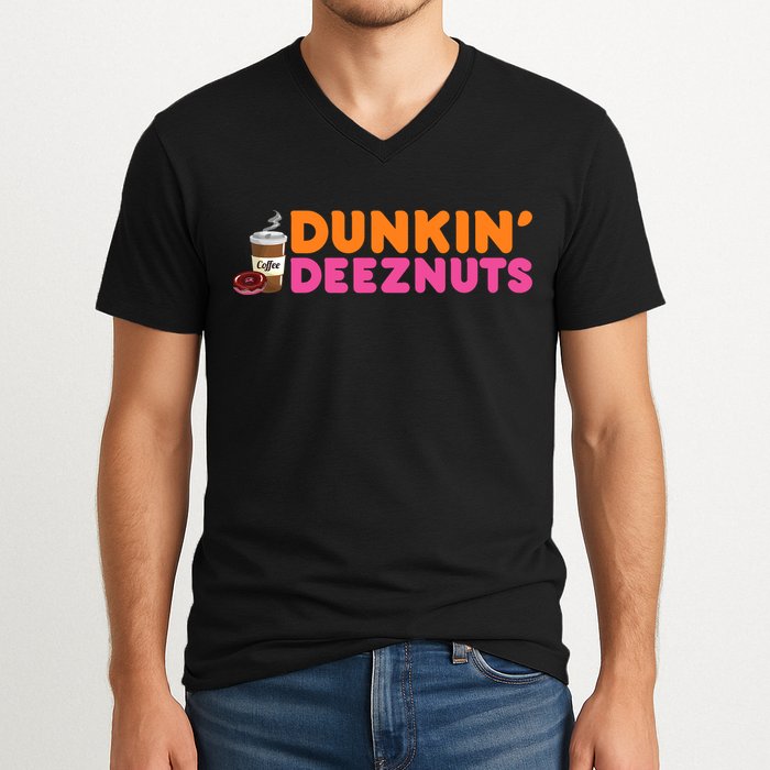 Dunkin Deez Nuts Funny Dunkin Deeznuts Coffee Lover V-Neck T-Shirt