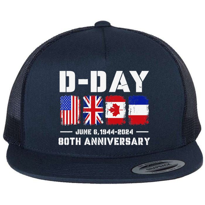 D Day Normandy Landings 80th Anniversary 1944 2024 Flat Bill Trucker Hat