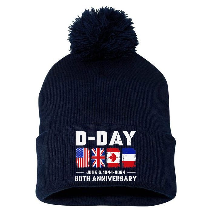 D Day Normandy Landings 80th Anniversary 1944 2024 Pom Pom 12in Knit Beanie