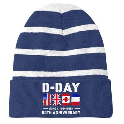 D Day Normandy Landings 80th Anniversary 1944 2024 Striped Beanie with Solid Band