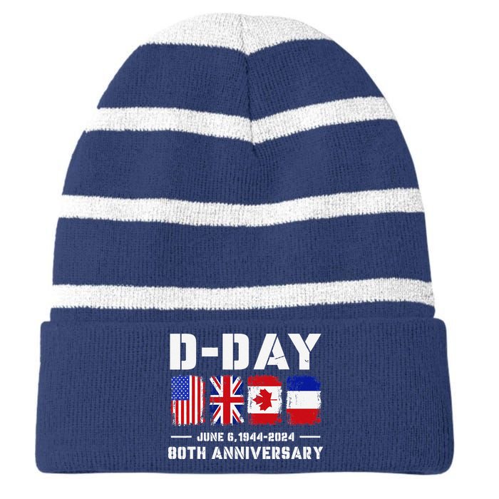 D Day Normandy Landings 80th Anniversary 1944 2024 Striped Beanie with Solid Band