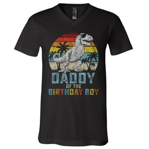 Daddy Dinosaur Of The Birthday Matching Family V-Neck T-Shirt