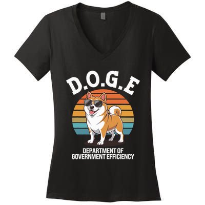 Doge Department Of Government Efficiency Cute Shiba Inu Dog Women's V-Neck T-Shirt