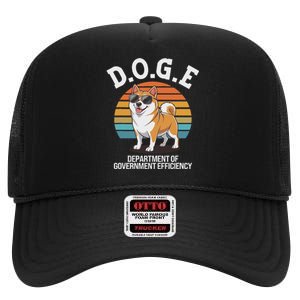 Doge Department Of Government Efficiency Cute Shiba Inu Dog High Crown Mesh Back Trucker Hat