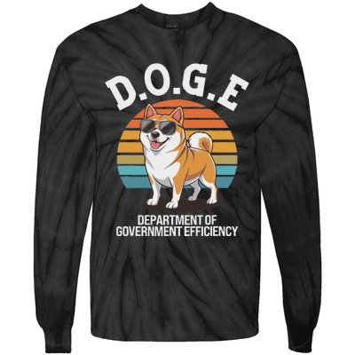 Doge Department Of Government Efficiency Cute Shiba Inu Dog Tie-Dye Long Sleeve Shirt