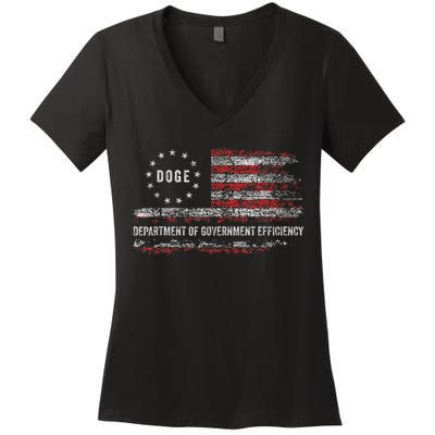 Doge Department Of Government Efficiency D.O.G.E. Us Flag Women's V-Neck T-Shirt