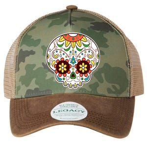 DOD Day Of The Dead Sugar Floral Skull Head Legacy Tie Dye Trucker Hat