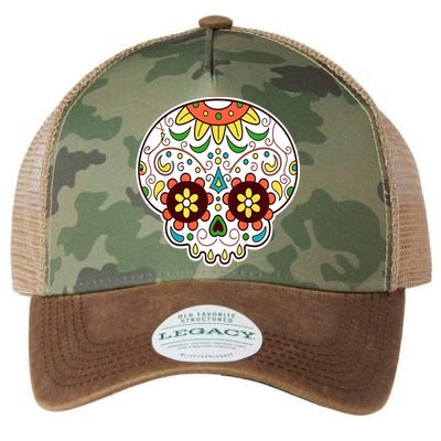 DOD Day Of The Dead Sugar Floral Skull Head Legacy Tie Dye Trucker Hat