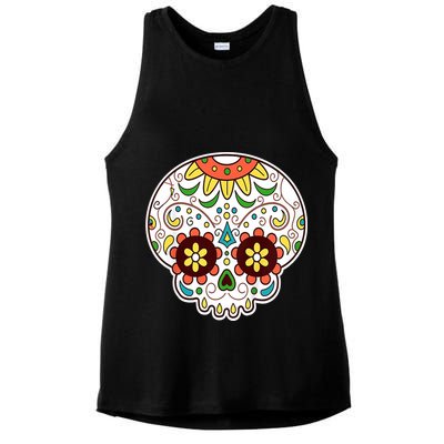 DOD Day Of The Dead Sugar Floral Skull Head Ladies PosiCharge Tri-Blend Wicking Tank
