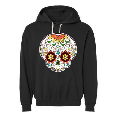 DOD Day Of The Dead Sugar Floral Skull Head Garment-Dyed Fleece Hoodie