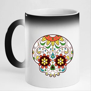 DOD Day Of The Dead Sugar Floral Skull Head 11oz Black Color Changing Mug