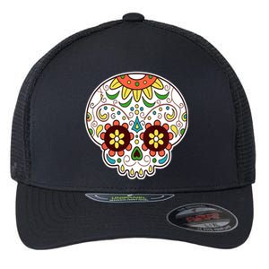 DOD Day Of The Dead Sugar Floral Skull Head Flexfit Unipanel Trucker Cap