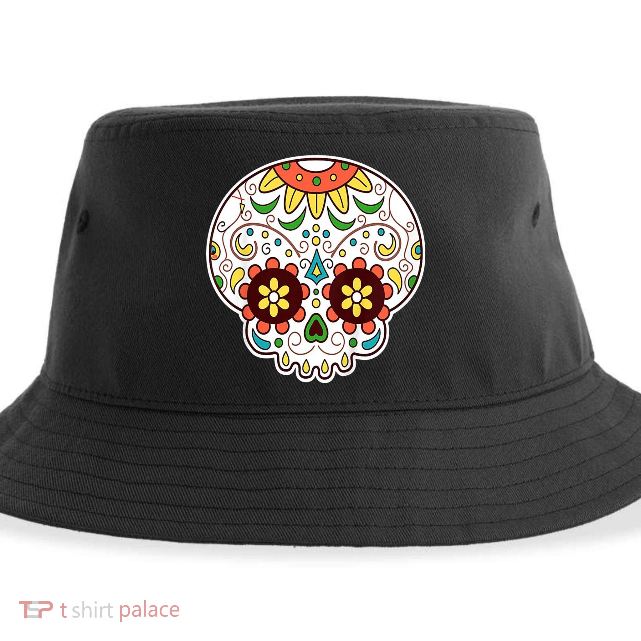 DOD Day Of The Dead Sugar Floral Skull Head Sustainable Bucket Hat