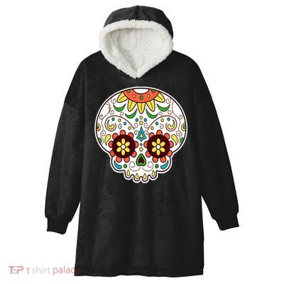 DOD Day Of The Dead Sugar Floral Skull Head Hooded Wearable Blanket