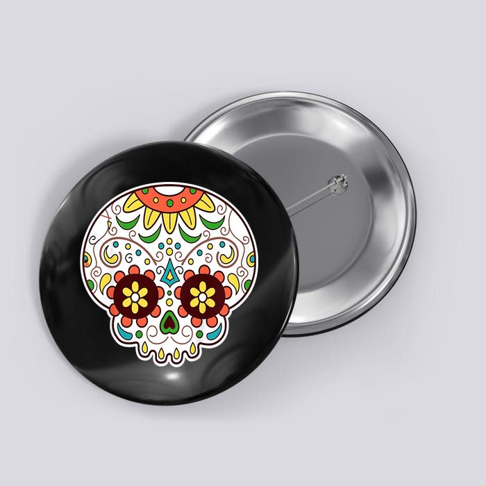 DOD Day Of The Dead Sugar Floral Skull Head Button