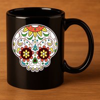 DOD Day Of The Dead Sugar Floral Skull Head 11oz C Handle Ceramic Mug