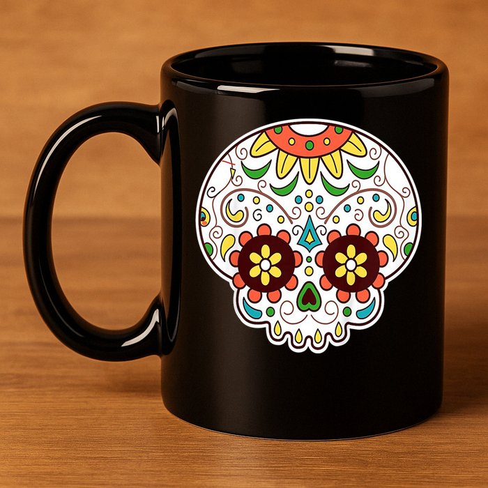 DOD Day Of The Dead Sugar Floral Skull Head 11oz C Handle Ceramic Mug